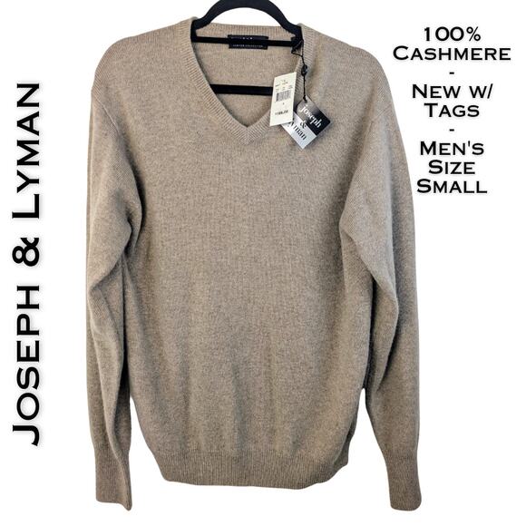 NEW Joseph & Lyman Mens Cashmere V-Neck Sweater Small  Quiet Luxury Taupe Beige - Picture 1 of 10